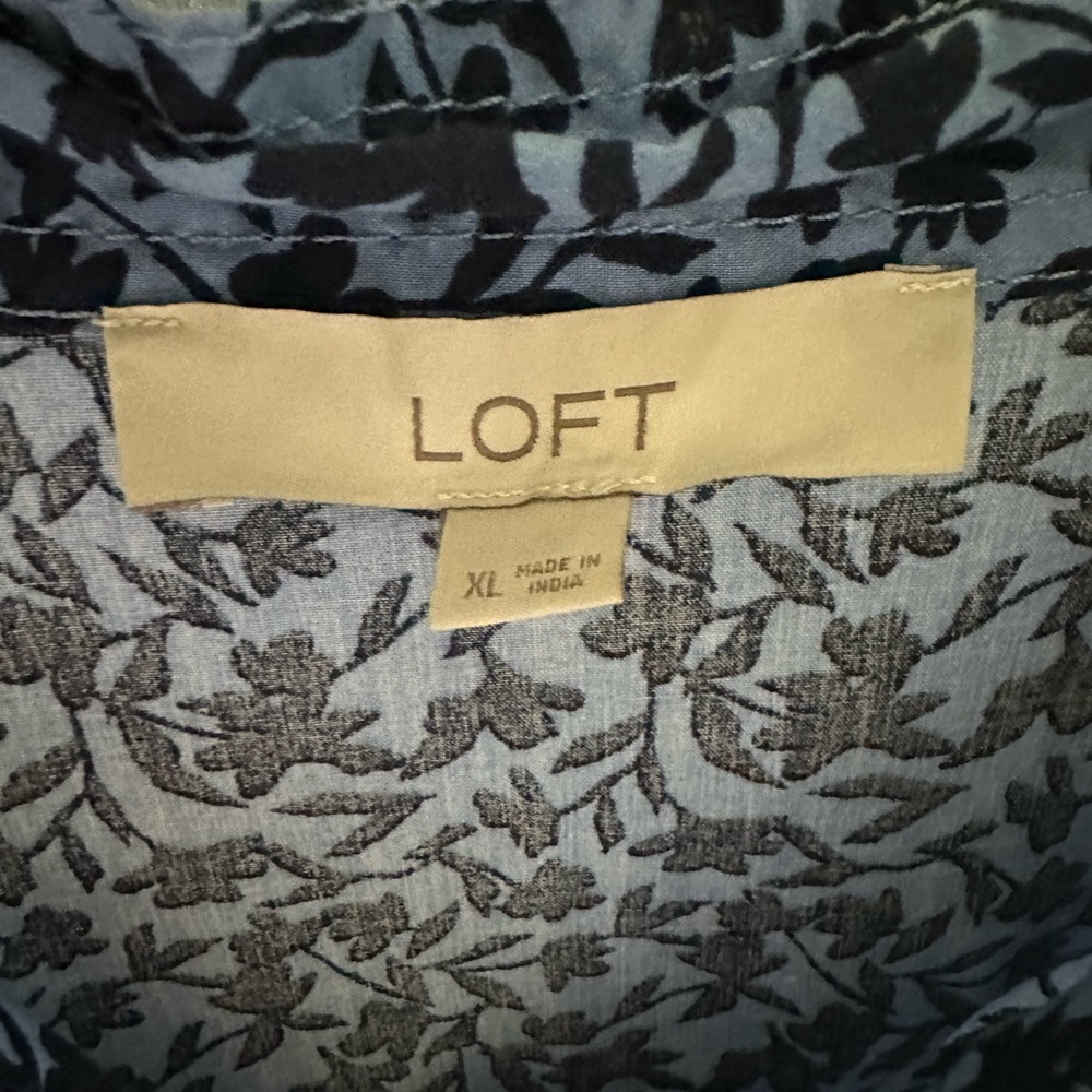LOFT Light Blue and Navy Floral Print Top